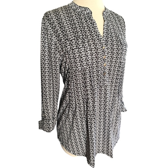 COCOMO Large 3/4 sleeve White Black women’s Pintuck Blouse top shirt - Picture 5 of 10